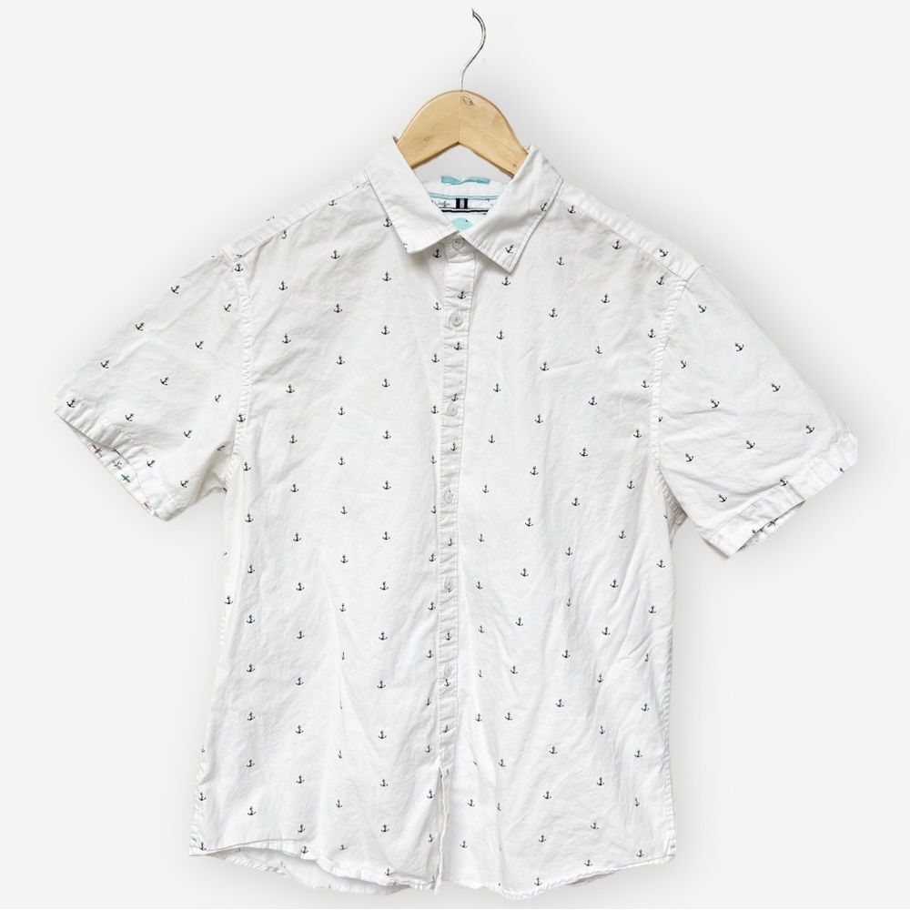 Denim & Flower Ricky Singh Short Sleeve Button Up Anchor Print Shirt. Top. Large